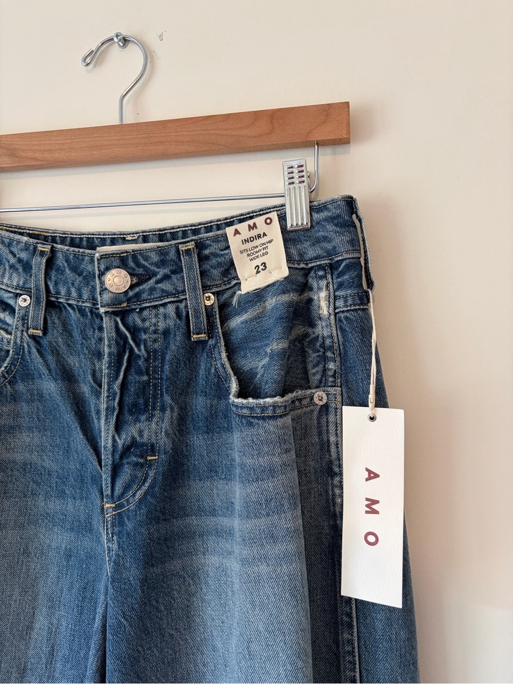 AMO Distressed Wide-Leg Mid-Blue Jeans - Picture 9 of 14